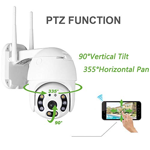 Cámara de Seguridad WiFi Exterior, Aottom 1080P PTZ Camara Vigilancia Exterior, Cámara de Vigilancia, Audio de Dos Vías, Visión Nocturna 40M, Detección de Movimiento, Notificación de Alarma, IP66