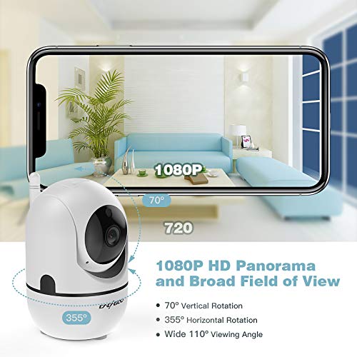 Cámara de Vigilancia 1080P Wifi con Visión Nocturna, Cámara de Mascota,Audio de 2 Vías, Giro / Inclinación, Detección de Movimiento, Alarma Email, Cámara de Seguridad