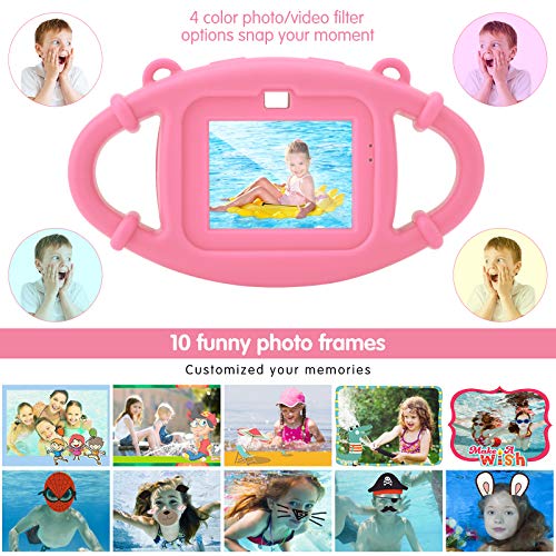 Cámara Digital para Niños 1080P HD Videocámara de Acción Recargable Video Subacuático Festival de Cumpleaños a Prueba Agua Regalo de Juguete para Niños Niñas con LCD 2.0 Pantalla y Tarjeta SD de 32GB