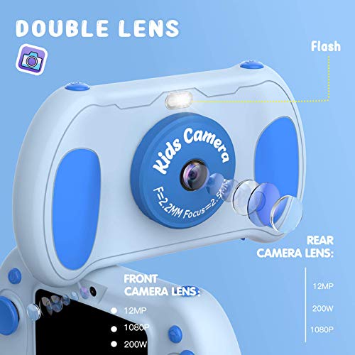 Cámara Digital para Niños, Hommie 32GB Camara Fotos Infantil de Doble Lente 1200MP/ 1080P con Speedlite, 3 Juegos y Reproductor MP3, Cámara para Niños de 2.4" Pantalla, Regalos para 3 a 12 Años