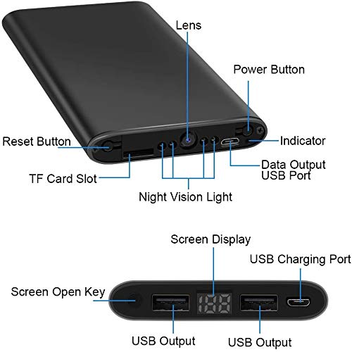 Cámara Espía Oculta Mini DV - HD 4K 1080P WiFi Visión Nocturna Detección de Movimiento Luz LED Inteligente Pantalla Digital PowerBank Cámara Secreta Compacta