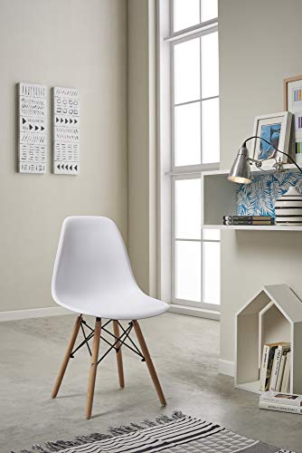 CAMBIA TUS MUEBLES - Pack 4 sillas Comedor salón NÓRDICA, Blanca con Patas en Madera, Estilo nórdico CAMBIA TUS MUEBLES - Pack 4 sillas Comedor salón NÓRDICA, Blanca con Patas en Madera, Estilo nórdico