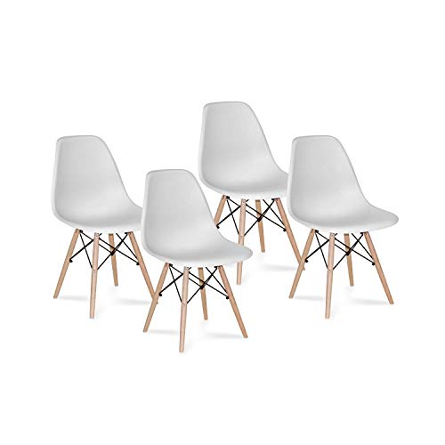 CAMBIA TUS MUEBLES - Pack 4 sillas Comedor salón NÓRDICA, Blanca con Patas en Madera, Estilo nórdico CAMBIA TUS MUEBLES - Pack 4 sillas Comedor salón NÓRDICA, Blanca con Patas en Madera, Estilo nórdico
