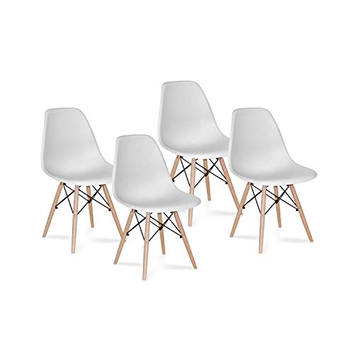 CAMBIA TUS MUEBLES - Pack 4 sillas Comedor salón NÓRDICA, Blanca con Patas en Madera, Estilo nórdico