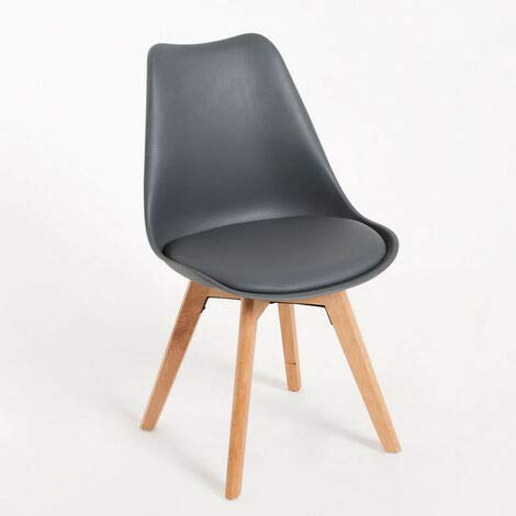 CAMBIA TUS MUEBLES - Pack de 4 sillas comedor salón TULIPA, silla de comedor con asiento acolchado y patas de madera haya, respaldo ergonomico envio desde España, 24/48h (Gris) CAMBIA TUS MUEBLES - Pack de 4 sillas comedor salón TULIPA, silla de comedor con asiento acolchado y patas de madera haya, respaldo ergonomico envio desde España, 24/48h (Gris)
