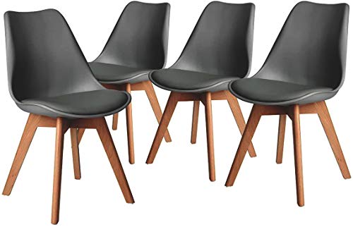 CAMBIA TUS MUEBLES - Pack de 4 sillas comedor salón TULIPA, silla de comedor con asiento acolchado y patas de madera haya, respaldo ergonomico envio desde España, 24/48h (Gris)