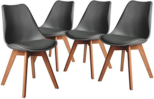 CAMBIA TUS MUEBLES - Pack de 4 sillas comedor salón TULIPA, silla de comedor con asiento acolchado y patas de madera haya, respaldo ergonomico envio desde España, 24/48h (Gris) CAMBIA TUS MUEBLES - Pack de 4 sillas comedor salón TULIPA, silla de comedor con asiento acolchado y patas de madera haya, respaldo ergonomico envio desde España, 24/48h (Gris)
