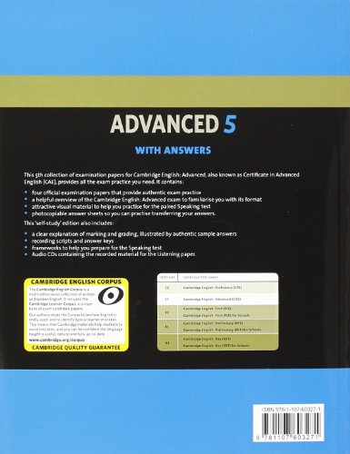 Cambridge English Advanced 5 Self-study Pack (Student's Book with Answers and Audio CDs (2)): Authentic Examination Papers from Cambridge ESOL (CAE Practice Tests) Cambridge English Advanced 5 Self-study Pack (Student's Book with Answers and Audio CDs (2)): Authentic Examination Papers from Cambridge ESOL (CAE Practice Tests)