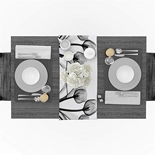 Caminos de Mesa Bandera Moderna del Partido Flor del tulipán Negro y Negro de la Silueta Camino de Mesa algodón de Lino Tabla de la Boda Decoración Comedor (Size : 36x183cm) Caminos de Mesa Bandera Moderna del Partido Flor del tulipán Negro y Negro de la Silueta Camino de Mesa algodón de Lino Tabla de la Boda Decoración Comedor (Size : 36x183cm)