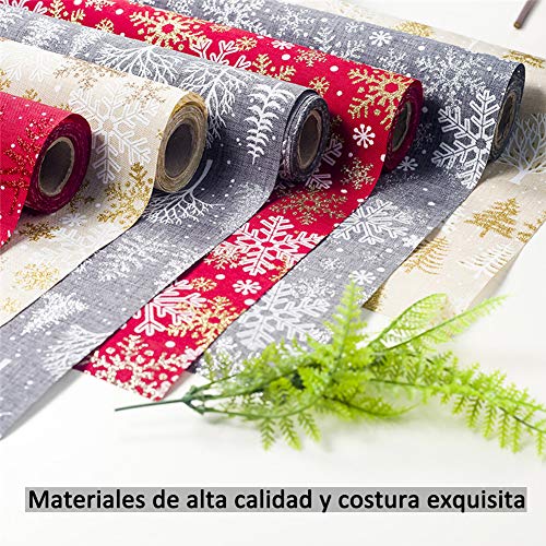 Caminos de Mesa Comedor, AISOO Camino de Mesa de Navidad Corredor de La Tabla Rojo Mantel de Lino con Estampado de Alce Blanco Regalos para Vecinos,Amigos,Familiares Decoración de Mesa Navideña,Fiesta