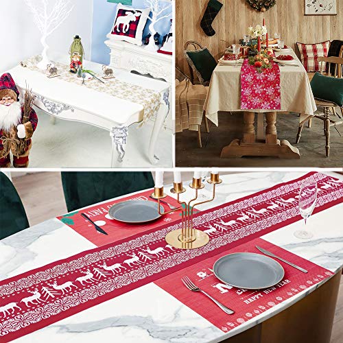 Caminos de Mesa Comedor, AISOO Camino de Mesa de Navidad Corredor de La Tabla Rojo Mantel de Lino con Estampado de Alce Blanco Regalos para Vecinos,Amigos,Familiares Decoración de Mesa Navideña,Fiesta