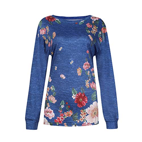 Camisa Estampada De Moda para Mujer Tops A Juego Color Manga Larga con Cuello Redondosueltas Y Ocio Camiseta Fitness Deportiva Tirantes YANFANGXLBlue