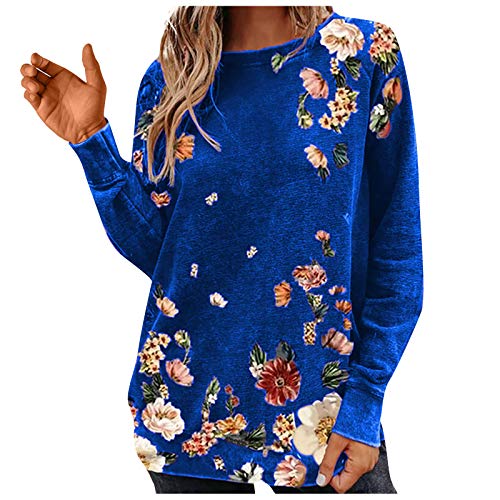 Camisa Estampada De Moda para Mujer Tops A Juego Color Manga Larga con Cuello Redondosueltas Y Ocio Camiseta Fitness Deportiva Tirantes YANFANGXLBlue