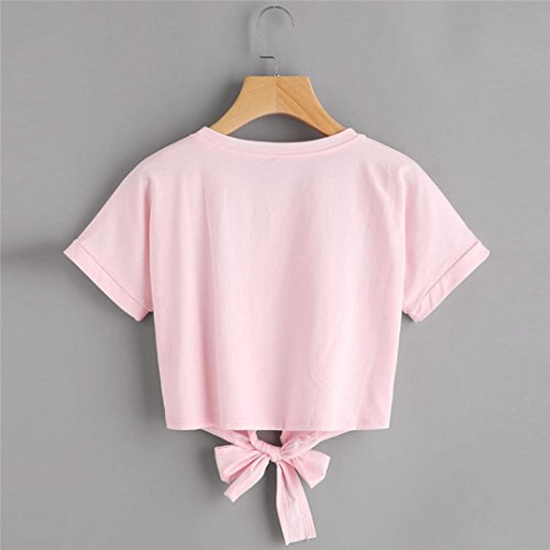 Camisas Mujer, Xinan Blusa de Mujer Sexy Tops Halter Apliques Rose Manga Corta Camisa Casual Chaleco (S, Rosa)