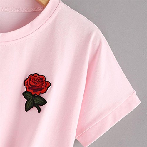 Camisas Mujer, Xinan Blusa de Mujer Sexy Tops Halter Apliques Rose Manga Corta Camisa Casual Chaleco (S, Rosa)