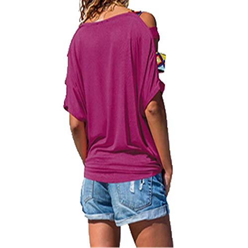 Camiseta con Hombros Descubiertos Y Manga Corta Hueca De Color SóLido para Mujer