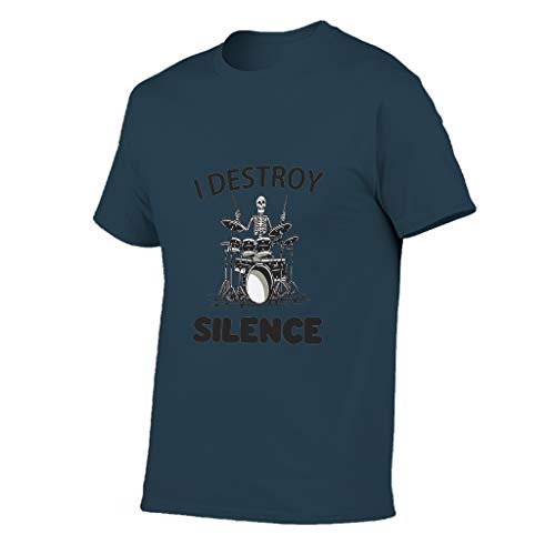 Camiseta de algodón para hombre I Destroy Silence novedad divertida ligera – Parte superior con estampado azul marino M