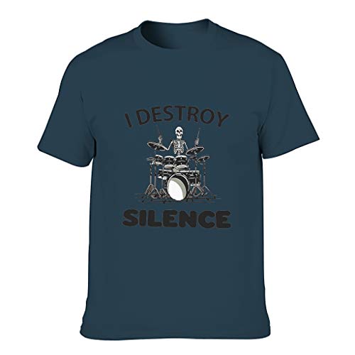 Camiseta de algodón para hombre I Destroy Silence novedad divertida ligera – Parte superior con estampado azul marino M