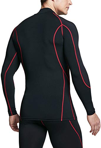 Camiseta de compresión de manga larga TSLA para hombre, camiseta de entrenamiento atlético, camiseta Active Sports Base, Mut32 1 pack – negro y rojo, talla L