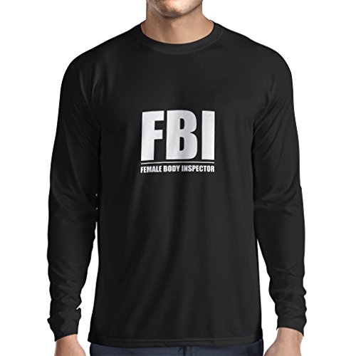 Camiseta de Manga Larga para Hombre Inspector del Cuerpo Femenino - Regalos Divertidos para los Hombres, Citas chistosas (XX-Large Negro Fluorescente)