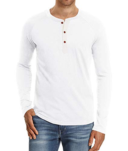 Camiseta de Manga Larga para Hombre Regular Camisa Ocio Color Sólido La Moda Blusa Superior Retro Henley Camisas 2019 Nuevo 10 Colores