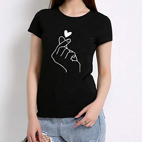 Camiseta de Mujer Manga Corta Corazón Impresión Blusa Camisa Cuello Redondo Promociones Verano Blusa Mujer Top