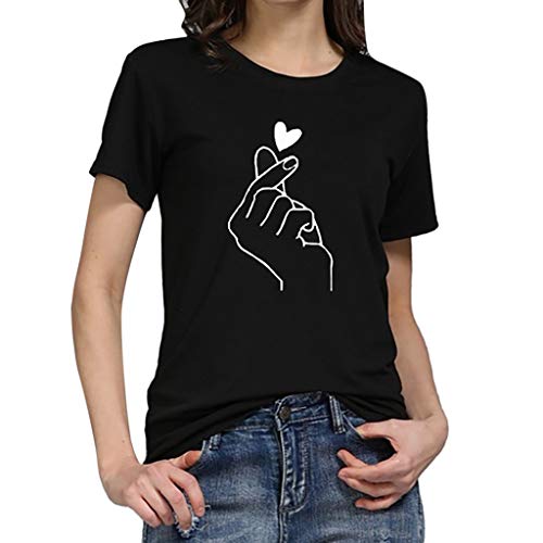 Camiseta de Mujer Manga Corta Corazón Impresión Blusa Camisa Cuello Redondo Promociones Verano Blusa Mujer Top