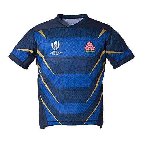Camiseta de Rugby de Japón, Hombres Adultos, Camiseta de fútbol Americano con Cuello en V, Manga Corta, Entrenamiento Casual, Transpirable, se Puede Usar para Regalos de cumpleaños-Blue-S(170~175)