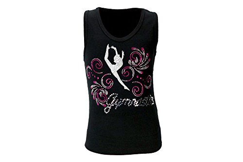 Camiseta de Tirantes de Bernit para Gimnasia (Negra), Gimnasia rítmica Deportiva, Ocio, Deportes, Entrenamiento, para niña, Todo el año, Unisex niños, Color Negro, tamaño 158-164 cm