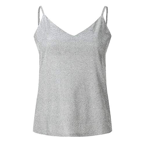 Camiseta de Tirantes para Mujer， Chaleco Lentejuelas Color sólido Cuello en v Mujeres Sexy Honda sin Tirantes sin Tirantes de Verano Blusa Fiesta Crop Tops