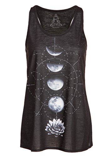Camiseta de tirantes para mujer con flor de loto y luna. Negro L