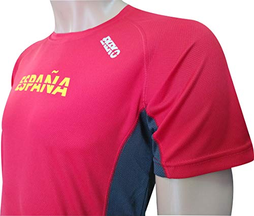 Camiseta Deportiva Manga Corta EKEKO Marathon, Camiseta Hombre Fabricada en Poliester microperforado, Running, Fitness y Deportes en General. (XXL, ESPAÑA ROJA)