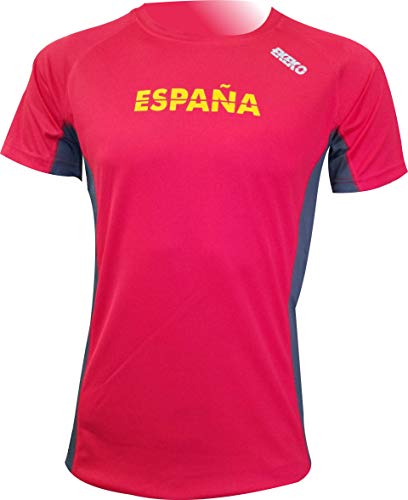 Camiseta Deportiva Manga Corta EKEKO Marathon, Camiseta Hombre Fabricada en Poliester microperforado, Running, Fitness y Deportes en General. (XXL, ESPAÑA ROJA)