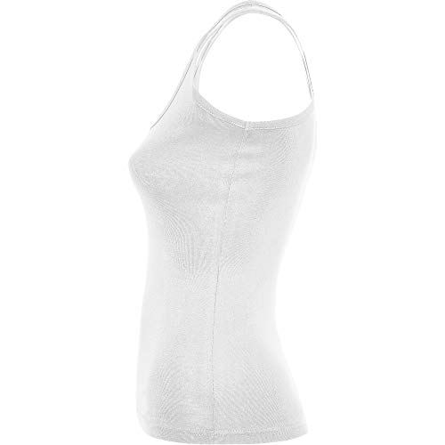 Camiseta Entallada Mujer con Sisas y Escote Ribeteado Espalda Estilo Nadadora en Blanco Talla : XXL