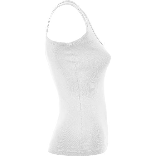 Camiseta Entallada Mujer con Sisas y Escote Ribeteado Espalda Estilo Nadadora en Blanco Talla : XXL