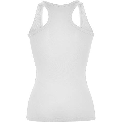 Camiseta Entallada Mujer con Sisas y Escote Ribeteado Espalda Estilo Nadadora en Blanco Talla : XXL