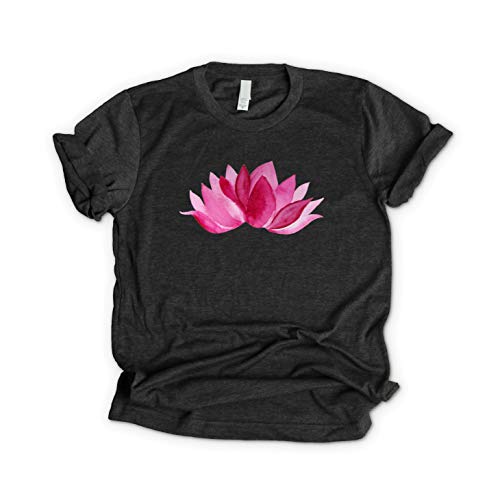 Camiseta Flor de Loto Rosado, Ropa Yoga Pilates Mujer Hombre, T-Shirt Manga Corta, S-XXL Tallas Grandes | Tshirt Camisa Top Deporte Viaje Accesorios Esterilla Blanca Negra Grafica