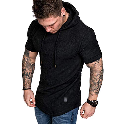 Camiseta Hombre Verano Manga Corta Color sólido Sudadera con Capucha Moda Diario Slim Fit Casual Camiseta T-Shirt Polos Blusas Camisas Suave básica Camiseta Tops vpass