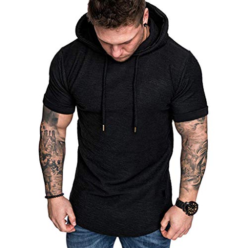 Camiseta Hombre Verano Manga Corta Color sólido Sudadera con Capucha Moda Diario Slim Fit Casual Camiseta T-Shirt Polos Blusas Camisas Suave básica Camiseta Tops vpass