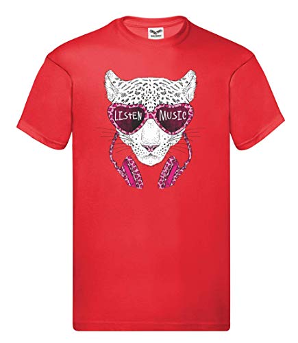 Camiseta – Listen Music Tiger Auriculares – Camiseta para hombre y hombre rojo L