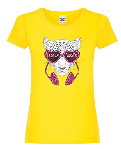 Camiseta – Listen Music Tiger auriculares – Camiseta para mujer y mujer amarillo XXL