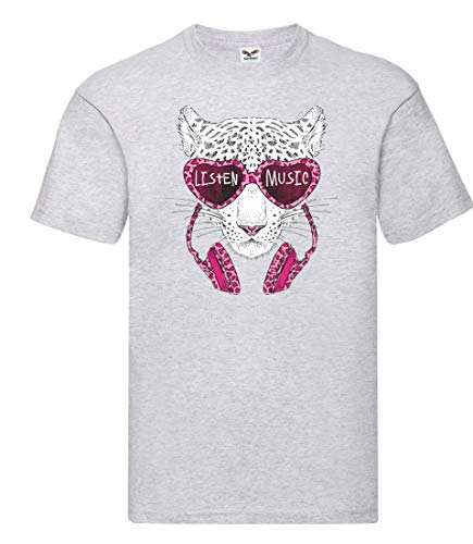 Camiseta – Listen Music Tiger auriculares – Camiseta unisex para niños – Niños y niñas gris 164 cm