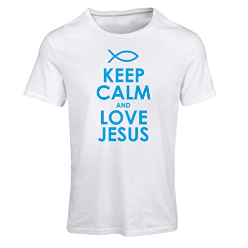 Camiseta Mujer Amo a Jesucristo, Religión Cristiana - Pascua, Resurrección, Natividad, Ideas de Regalo Religioso (Small Blanco Azul)