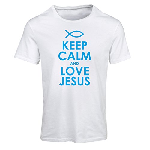 Camiseta Mujer Amo a Jesucristo, Religión Cristiana - Pascua, Resurrección, Natividad, Ideas de Regalo Religioso (Small Blanco Azul) Camiseta Mujer Amo a Jesucristo, Religión Cristiana - Pascua, Resurrección, Natividad, Ideas de Regalo Religioso (Small Blanco Azul)