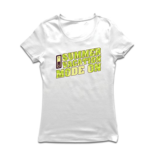 Camiseta Mujer Vacaciones de Verano - Modo Activado - Último día de Clases/Ideas de Regalos de graduación (Small Blanco Multicolor)