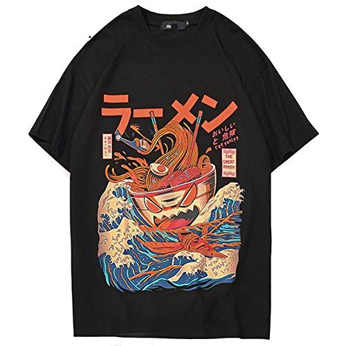 Camiseta Para Hombre Gráfico,Camisetas De Manga Corta Con Cuello Redondo, Estampado De Dibujos Animados De Barco De Fideos, Camisetas Negras Unisex De Pareja De Algodón, Diseños Novedosos Moda Info