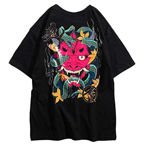 Camiseta Para Hombre Gráfico,Camisetas De Manga Corta Con Cuello Redondo, Estampado De Serpiente Fantasma, Pareja De Algodón Camisetas Unisex Negras, Diseños Novedad Casual Moda Harajuku Hip Hop Su