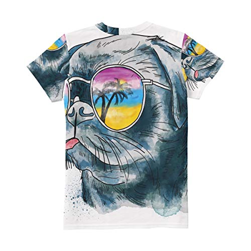 Camiseta para Las Mujeres niñas Moda Bulldog en Gafas de Sol de Manga Corta Personalizada