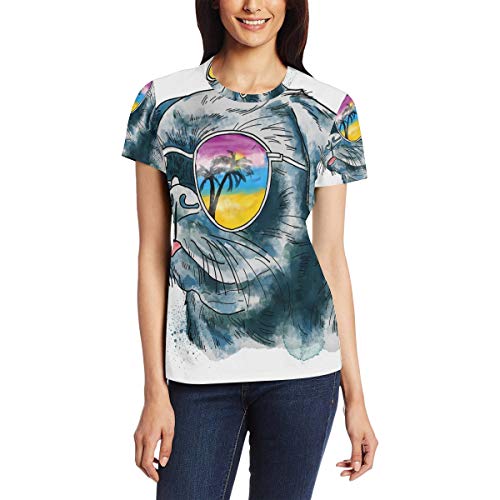 Camiseta para Las Mujeres niñas Moda Bulldog en Gafas de Sol de Manga Corta Personalizada Camiseta para Las Mujeres niñas Moda Bulldog en Gafas de Sol de Manga Corta Personalizada