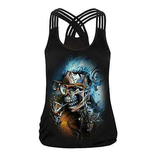 Camiseta para Mujeres, Camiseta sin Mangas con Impresión Calavera Chaleco Casual Atractivo Verano para Chicas Mujeres-URIBAKY …